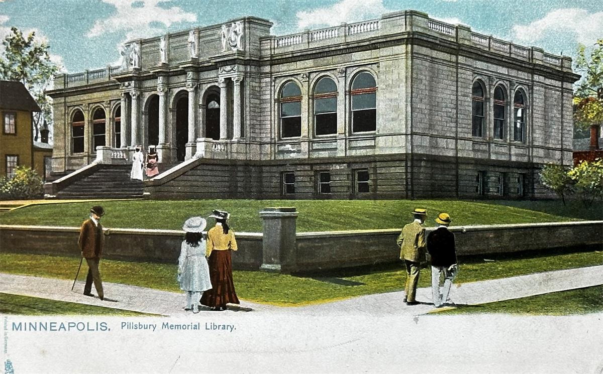 The Pillsbury Library on a postcard from the early 1900s